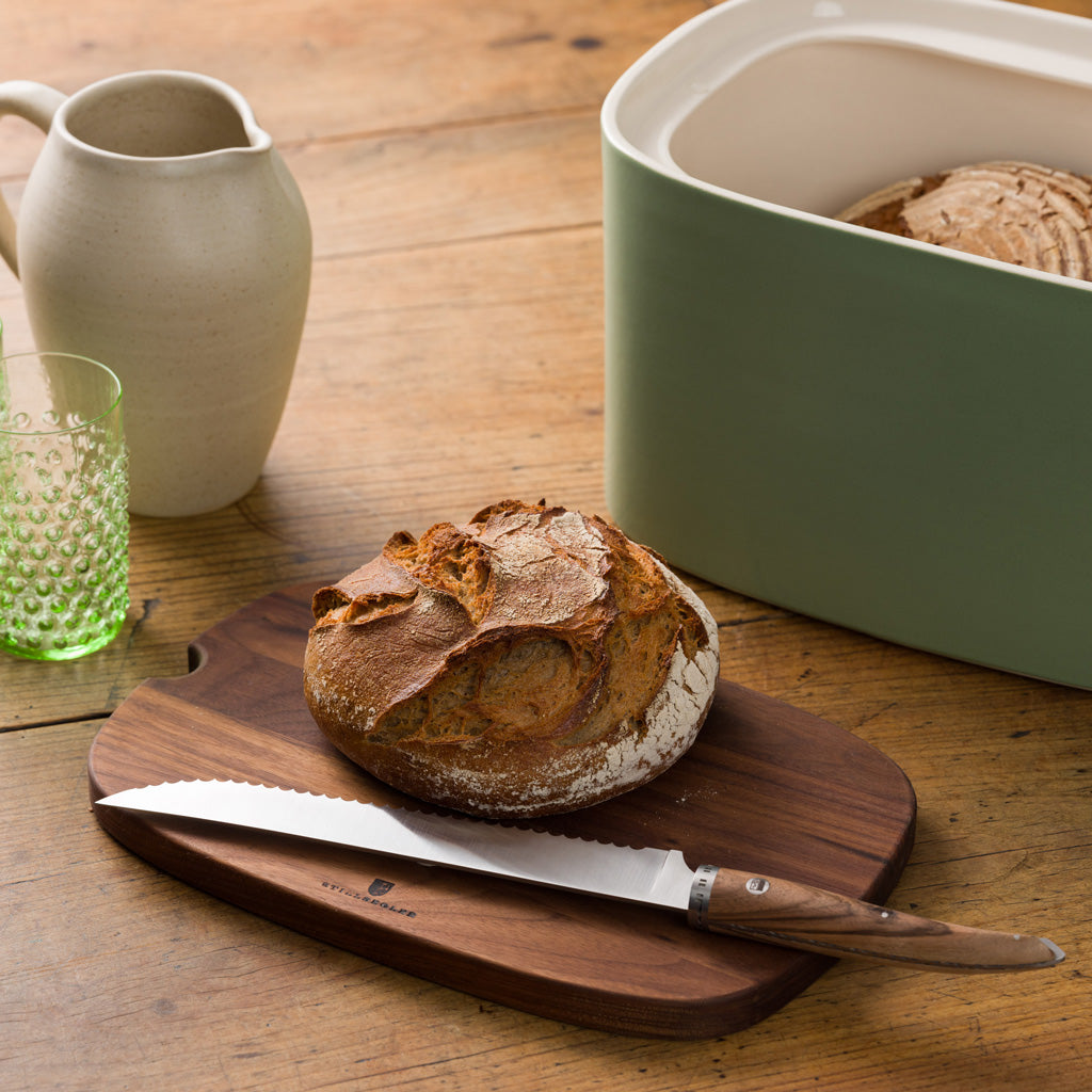 Pagnotta Brottopf groß grün Keramik Nussholz