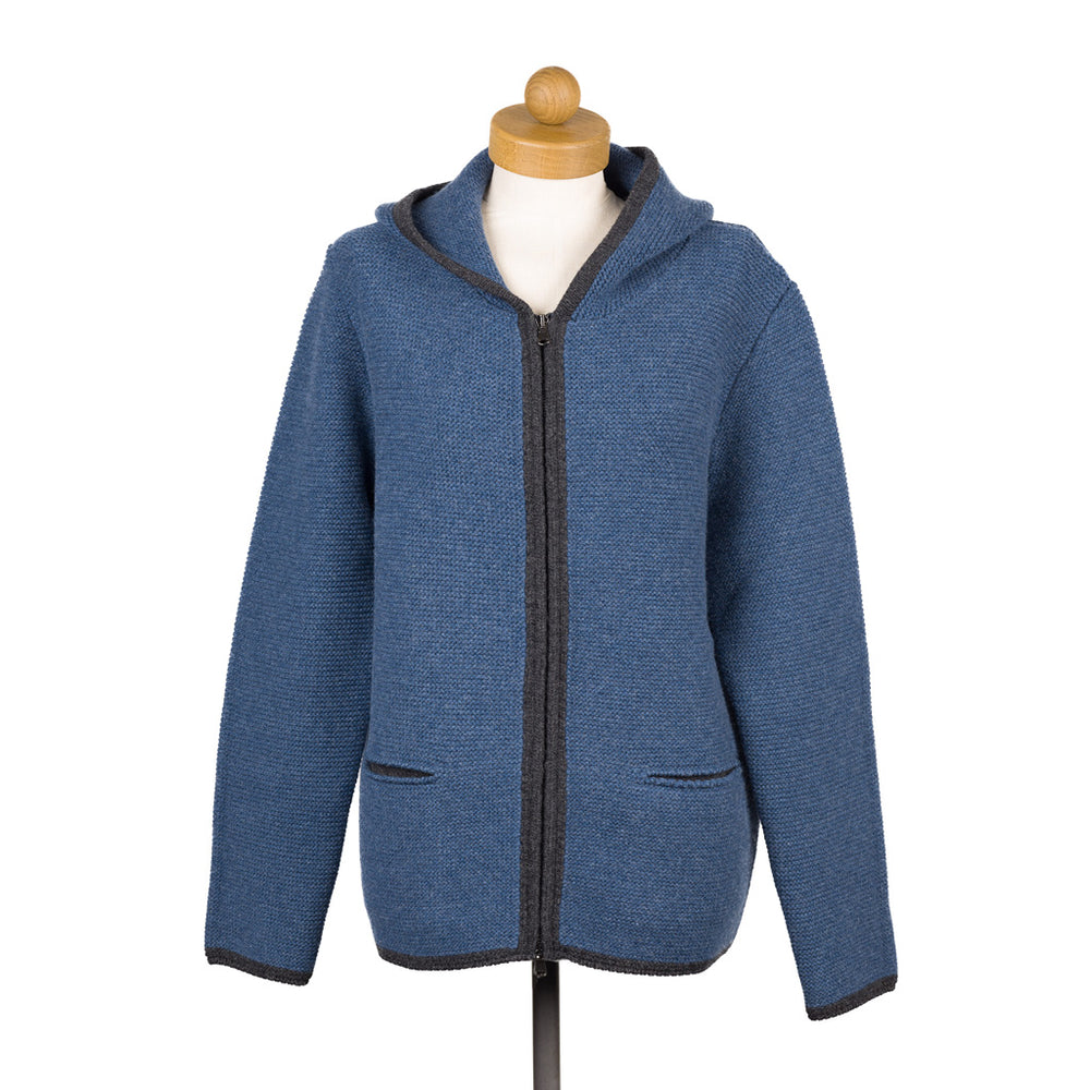 Ondra Strickjacke mit Kapuze Merinowolle Blau „Bad Mitterndorf“